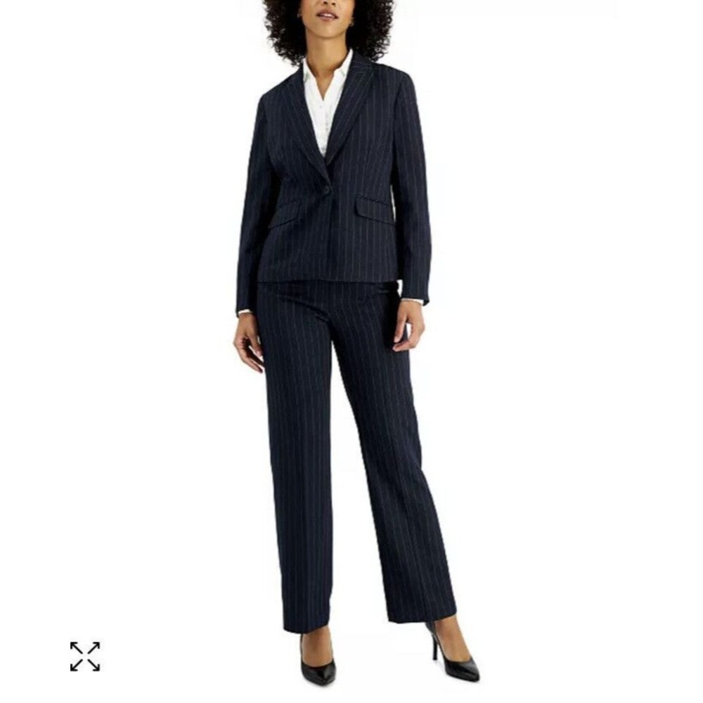 Le Suit Navy Pinstripe Women's Blazer & Trouser Suit